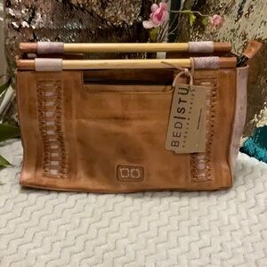 BED|STU Tan Leather Clutch with Wooden Handles